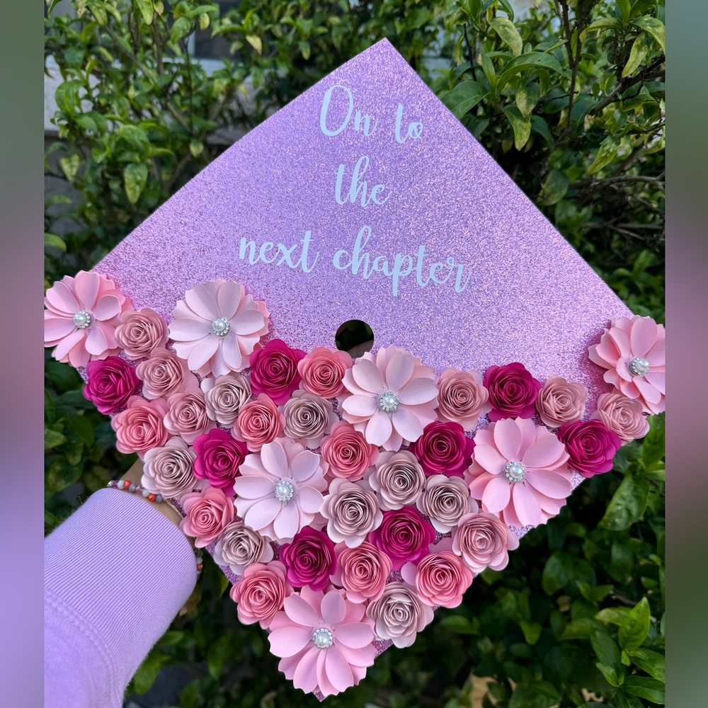 Custom graduation cap topper - pink floral -